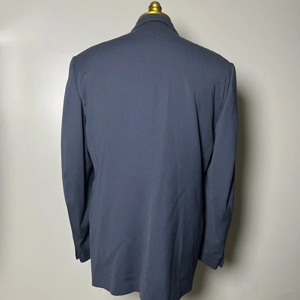 Nino Cerruti Suit Mens 44L 32x32 Blue Solid Wool Vintage‎ 2-Button USA Made